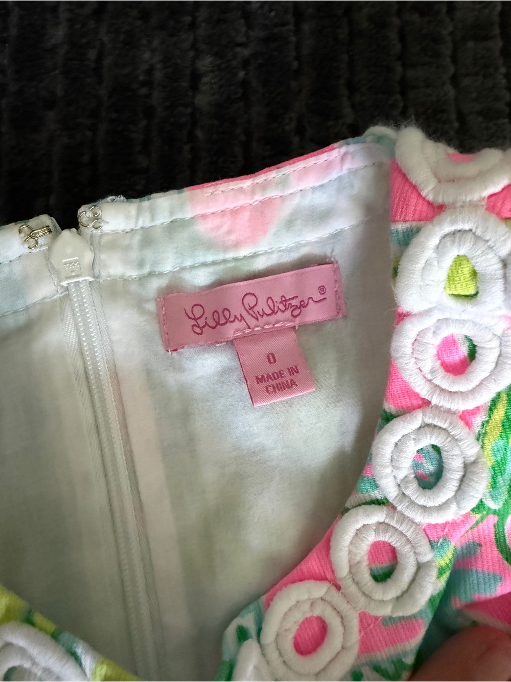 Lilly Pulitzer Pink & Lime Green Floral Eyelet Dress - Picture 4 of 5